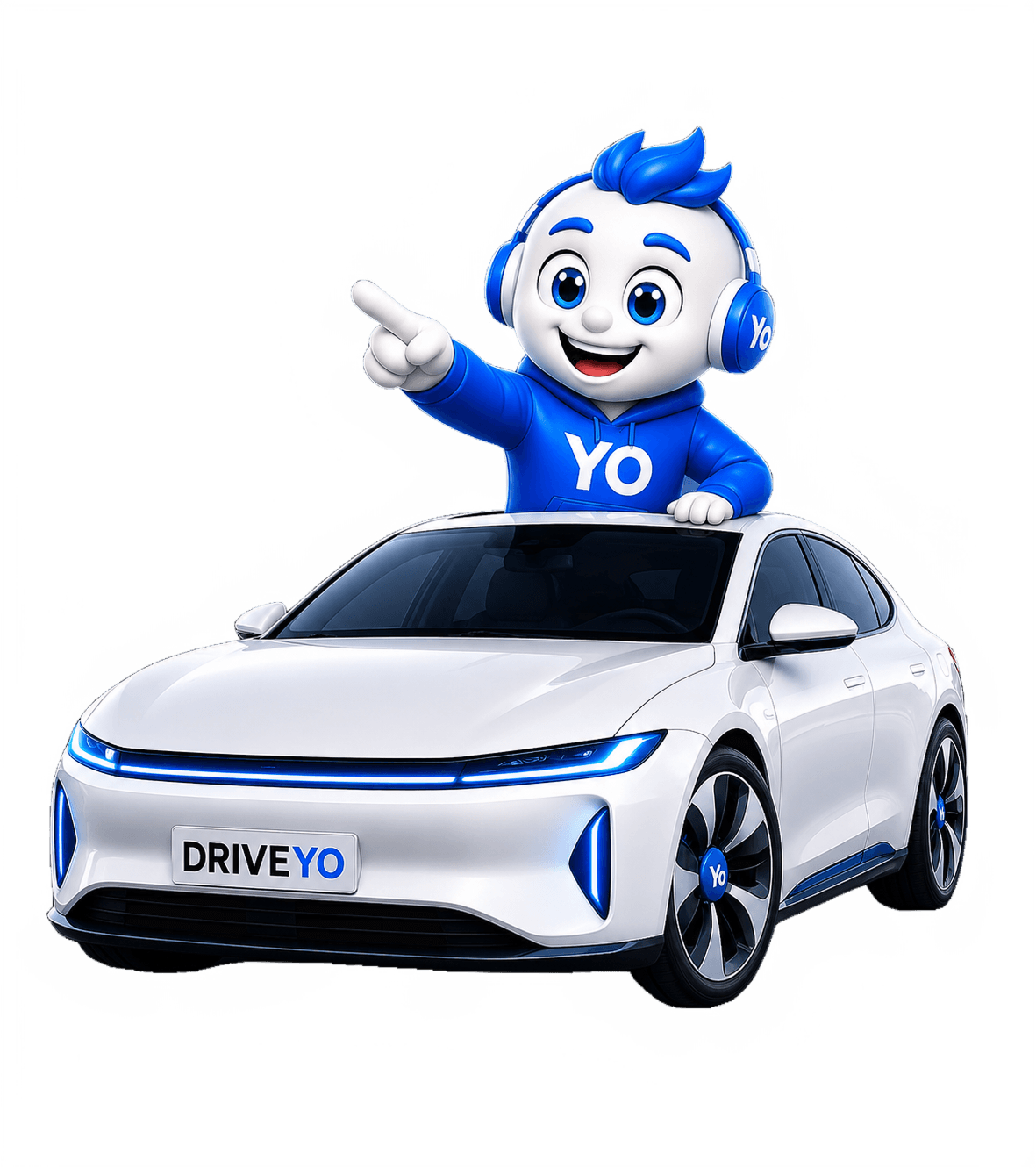 DriveYo branded car with Yo mascot